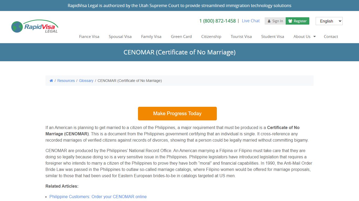 CENOMAR (Certificate of No Marriage) - RapidVisa®